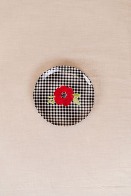 Gingham Floral Dessert Plate Set