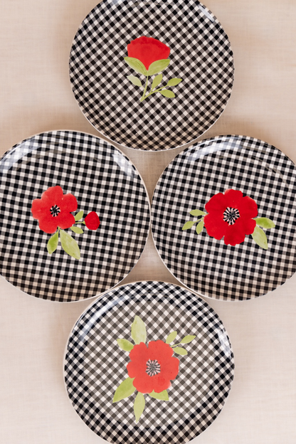 Gingham Floral Dessert Plate Set