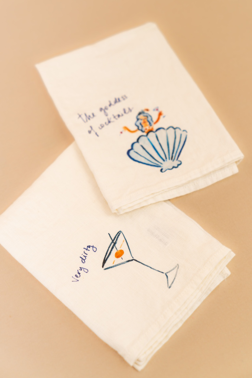 Goddess of Cocktails & Very Dirty Martini Linen Napkin Set