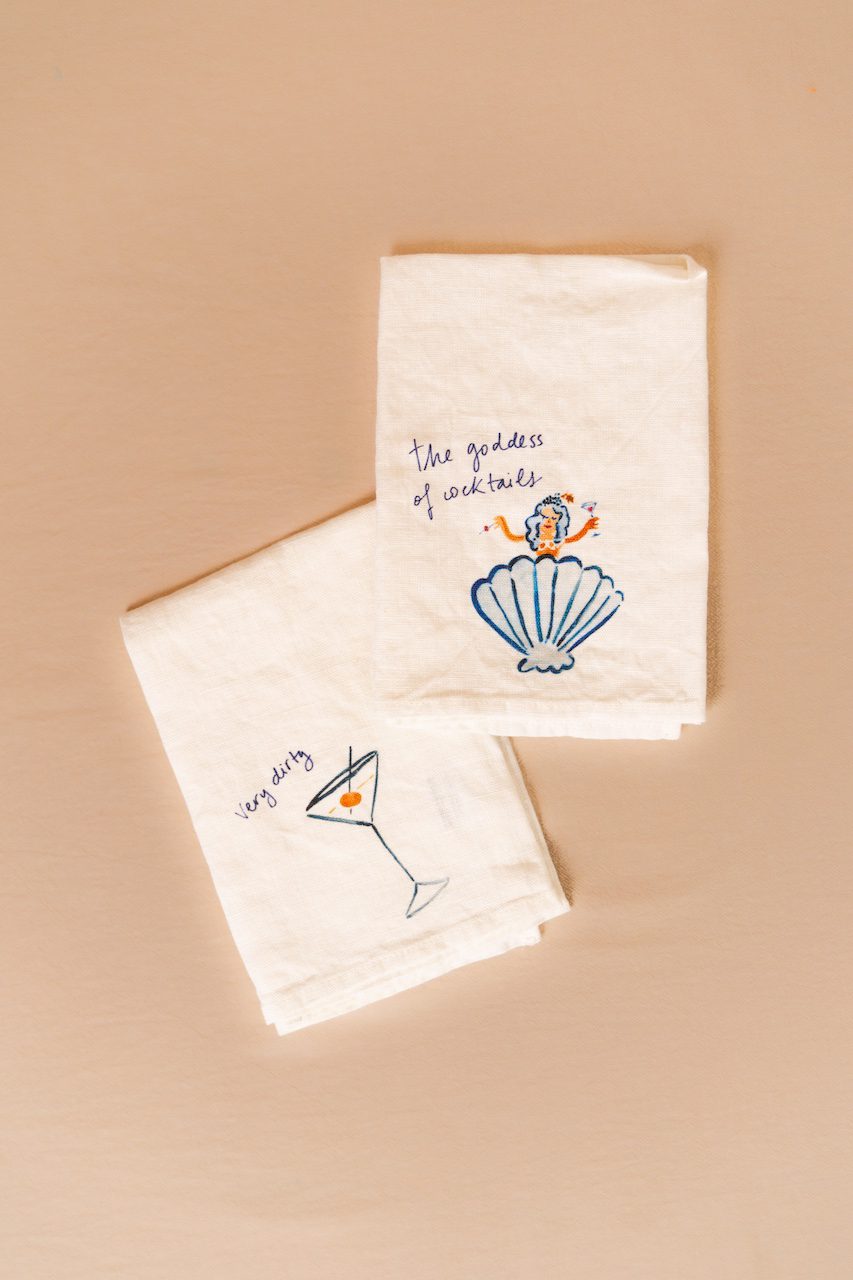Goddess of Cocktails & Very Dirty Martini Linen Napkin Set