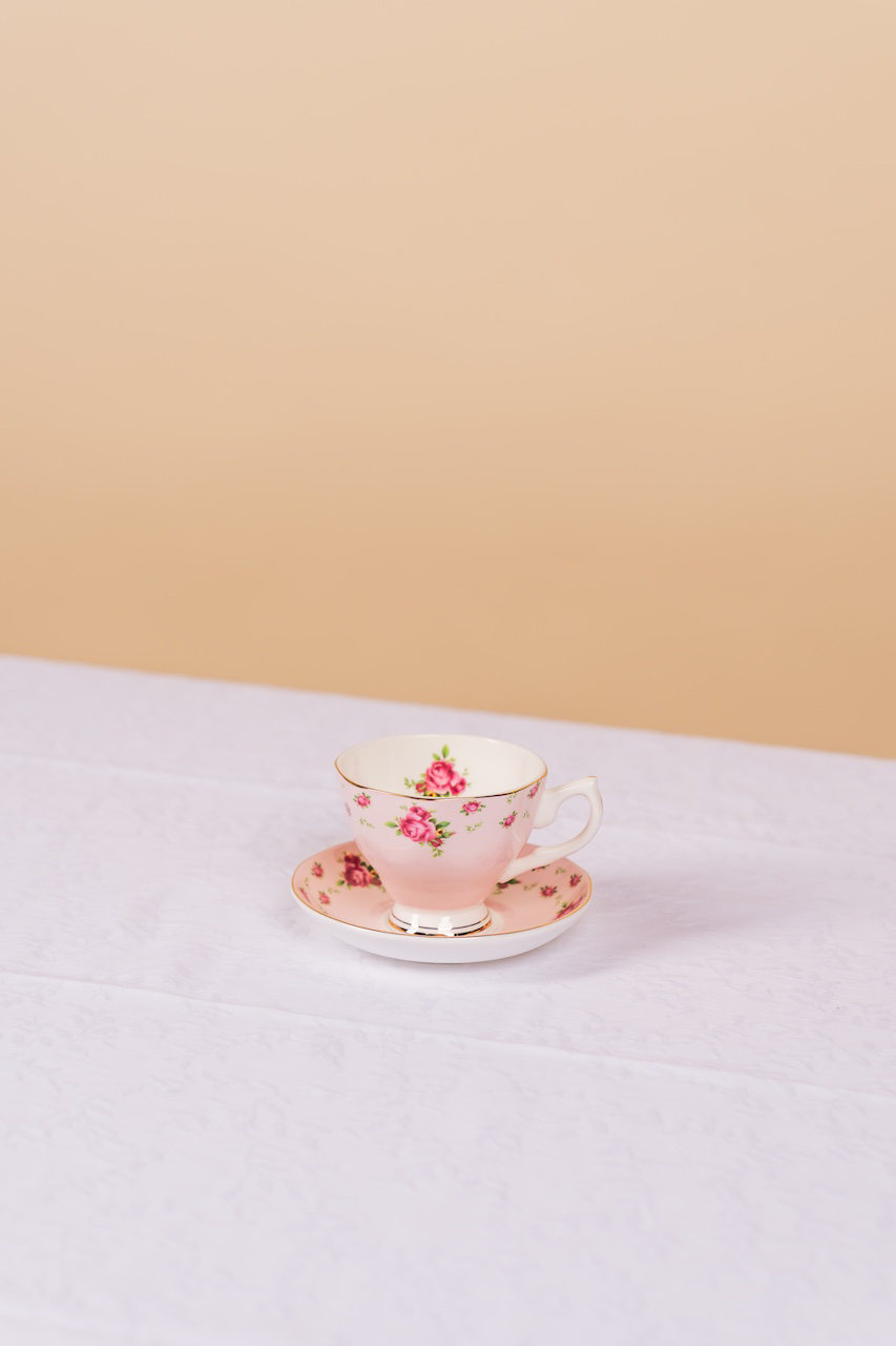 Gold Rim Vintage Pink Teacup with Saucer