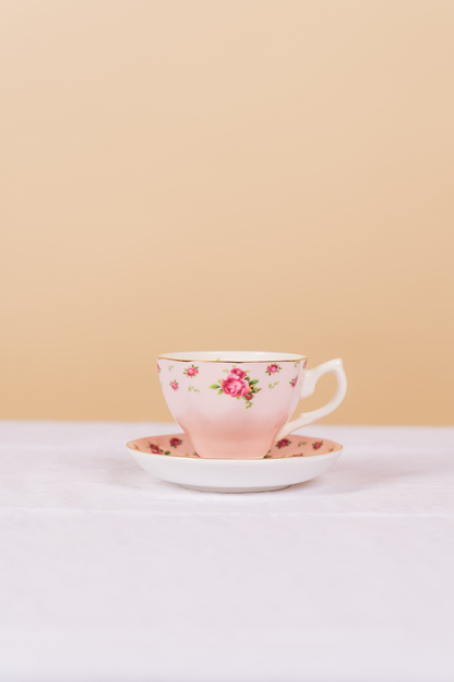 Gold Rim Vintage Pink Teacup with Saucer Set of 3