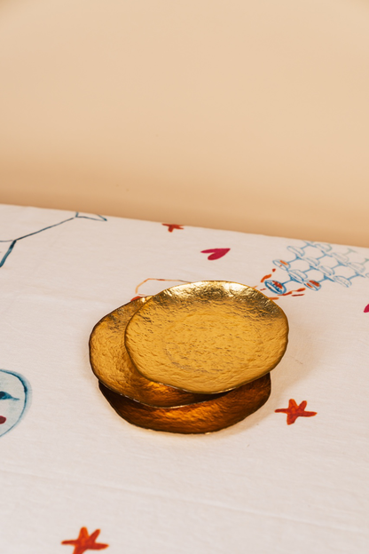 Golden Glass Dessert Plate Set