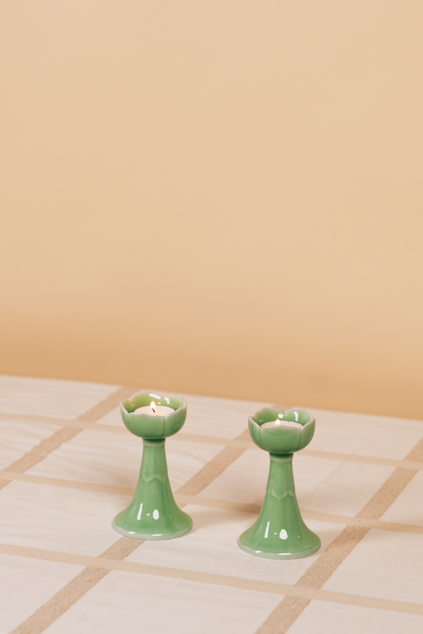 Green Alexia Candle Holder Set