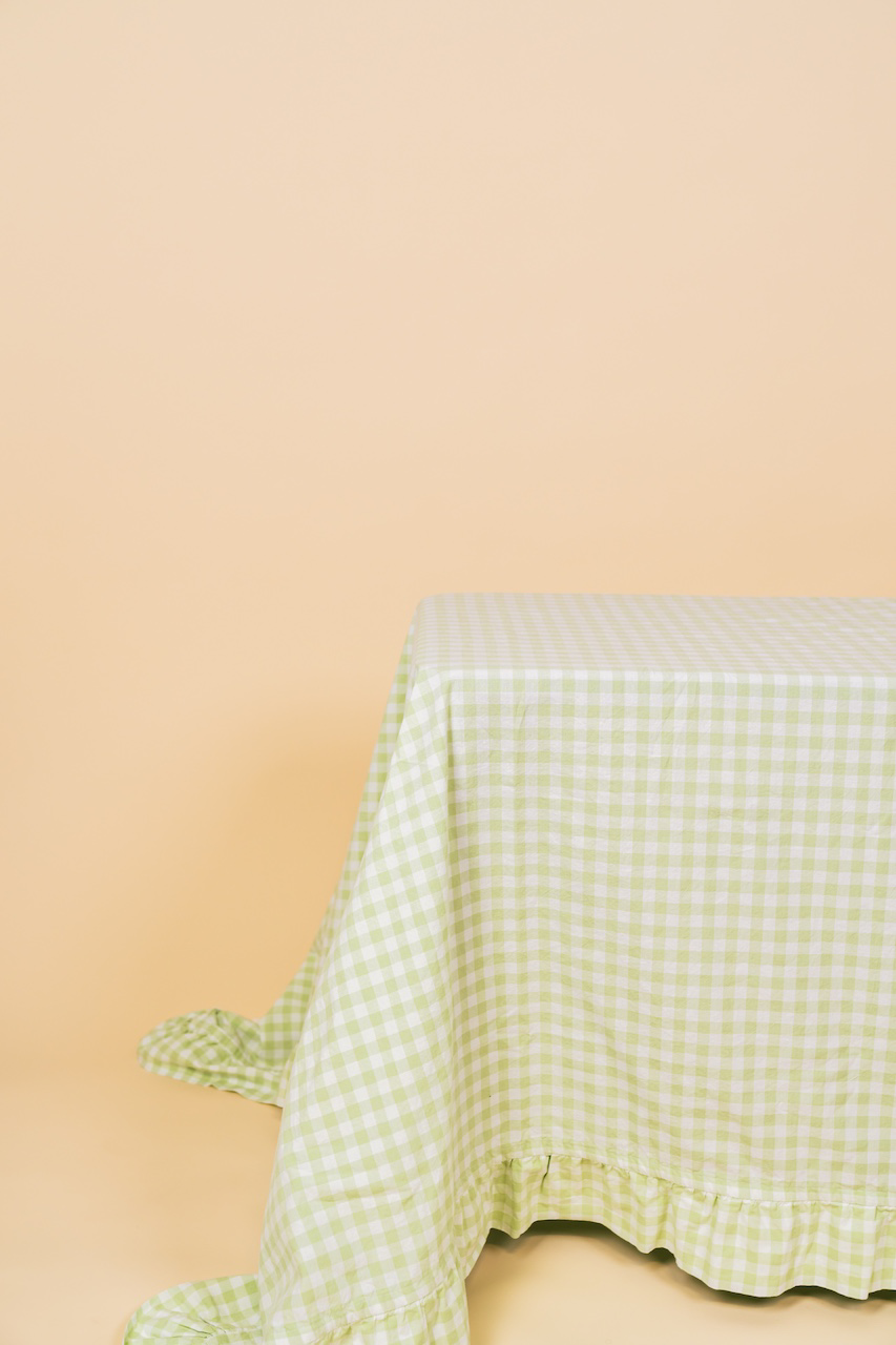 Green Gingham Ruffle Tablecloth