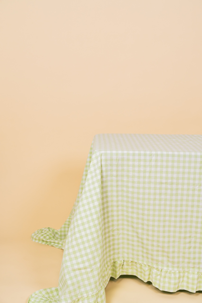 Green Gingham Ruffle Tablecloth