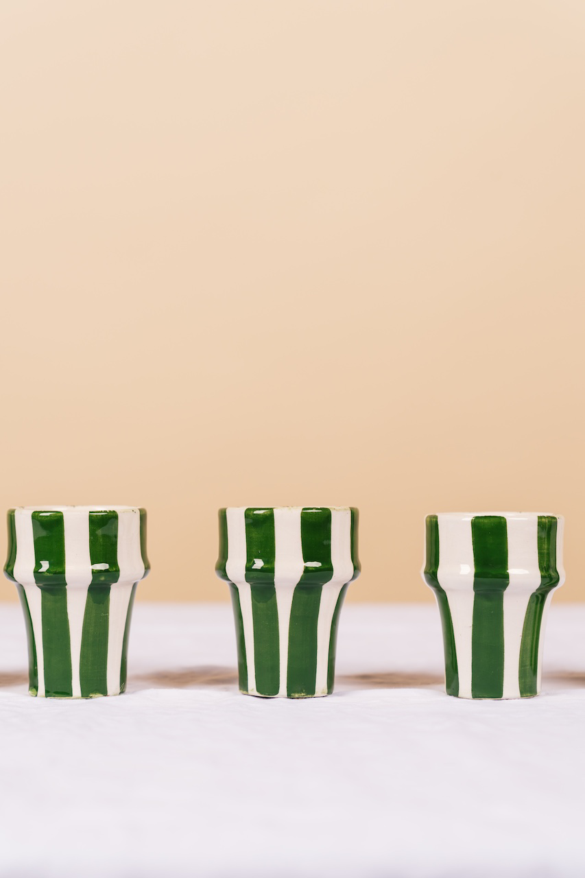 Green Handcrafted Striped Ceramic Cups