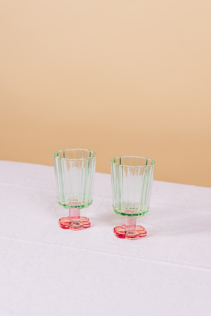 Green Petal Glass Set of 3