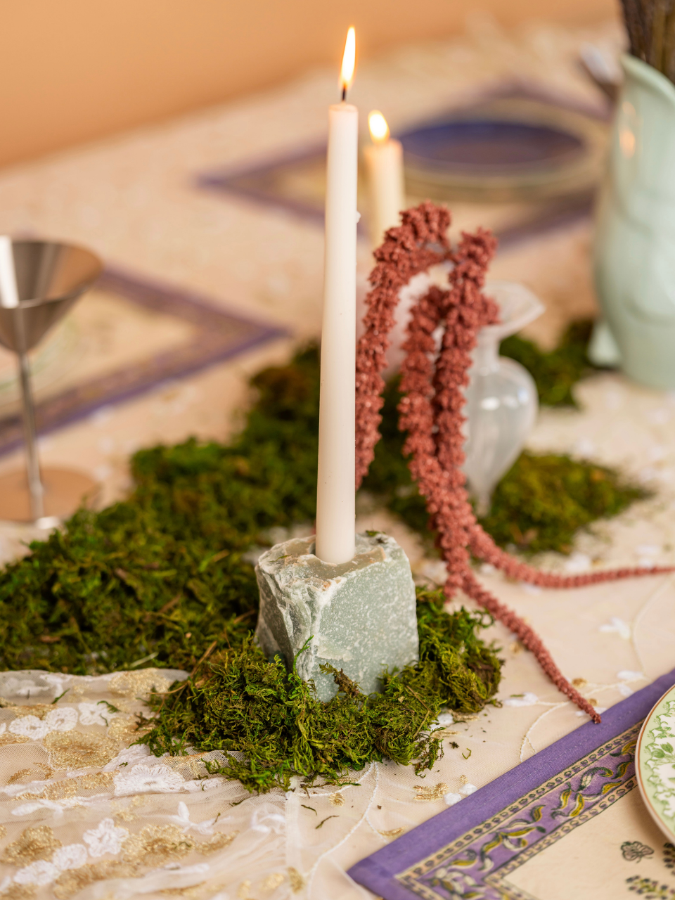 Green Quartz Candle Holder