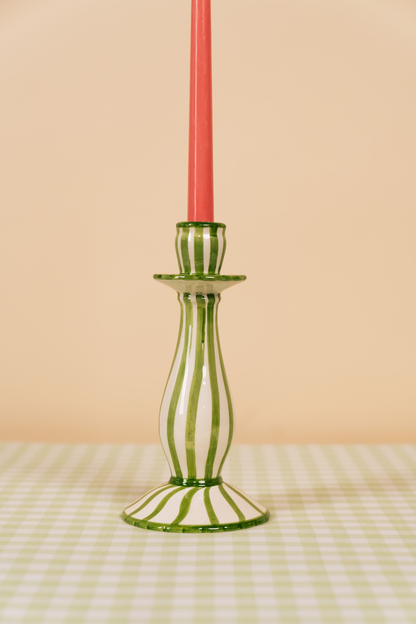 Green Stripe Candle Holder