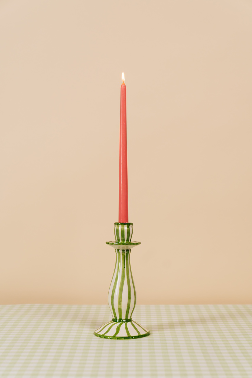 Green Stripe Candle Holder