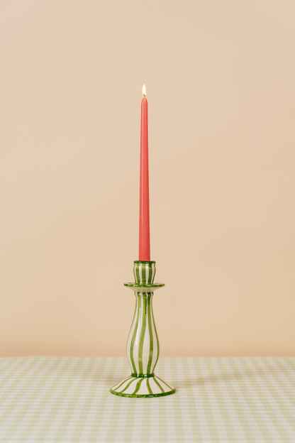 Green Stripe Candle Holder