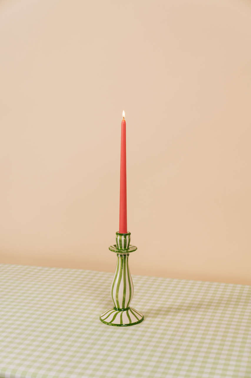 Green Stripe Candle Holder