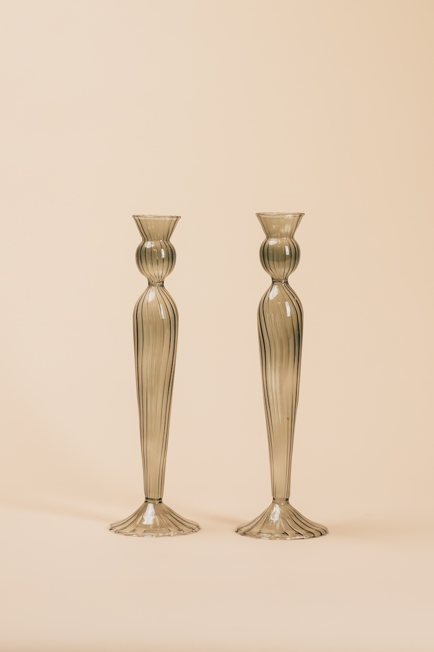 Grey Nordic Taper Glass Candlestick Holder