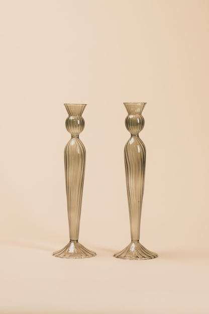 Grey Nordic Taper Glass Candlestick Holder