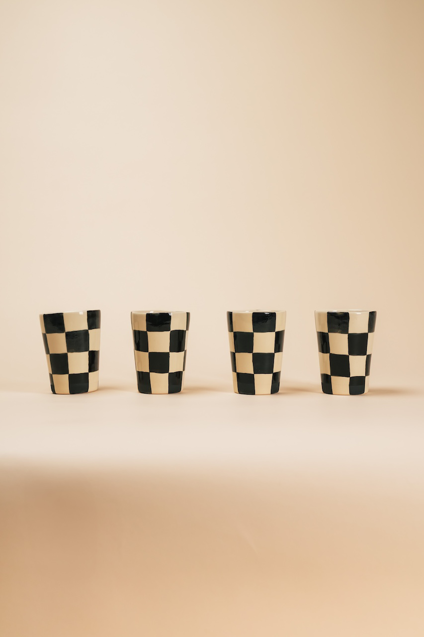 Handmade Ceramic Checker Cup Set