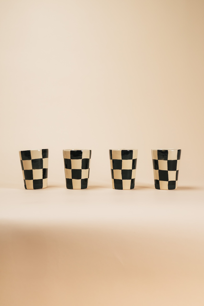 Handmade Ceramic Checker Cup Set