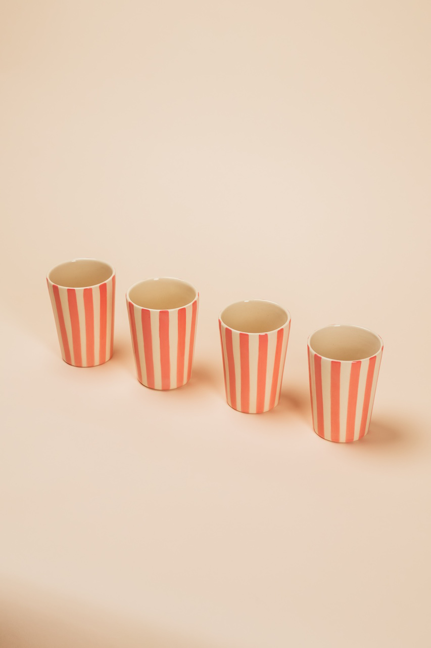 Handmade Ceramic Cup with Pin Stripes Set of 4