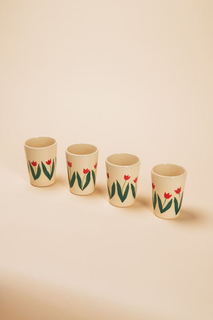 Handpainted Botanical Ceramic Cup with Tulips