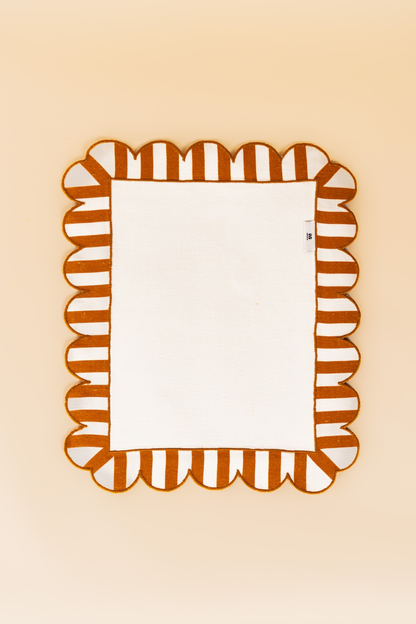 Jardin Embroidered Linen Scalloped Stripe Double-Sided Placemat in Amber Set