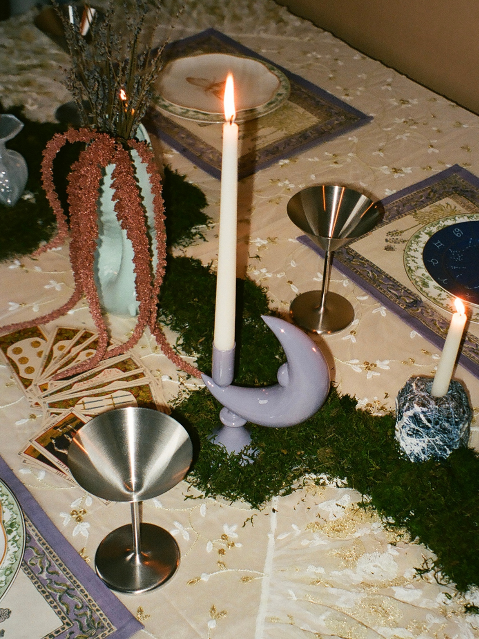 Lilac crescent moon candle holder
