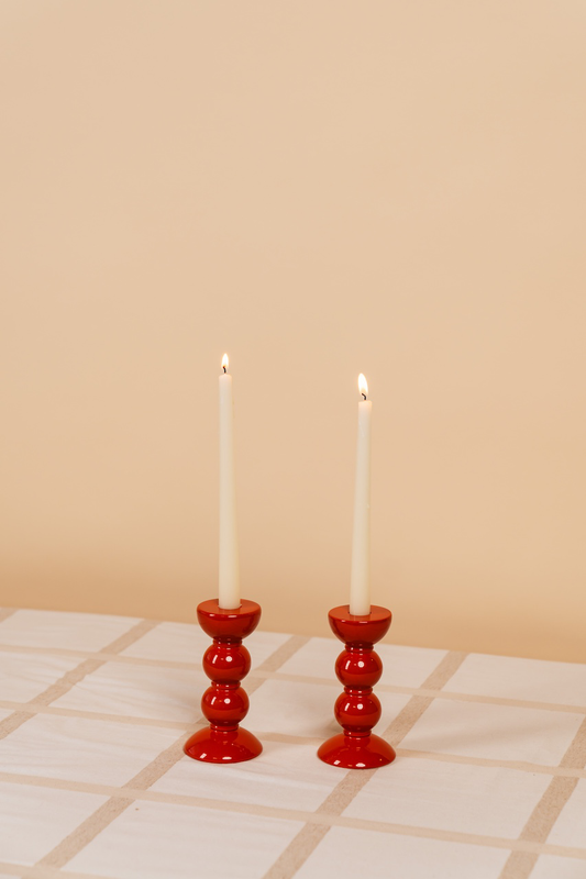 Medium Orange Bobbin Candlestick Holder