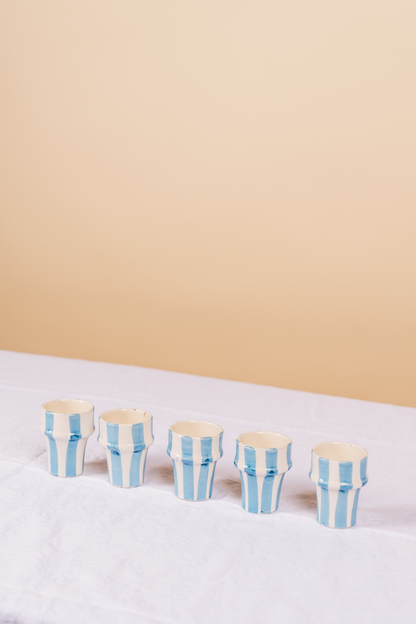 Moonstone Blue Handcrafted Striped Ceramic Cups Set of 5