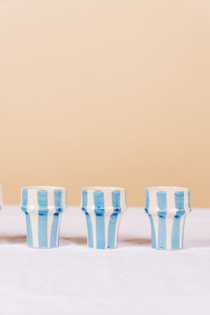 Moonstone Blue Handcrafted Striped Ceramic Cups