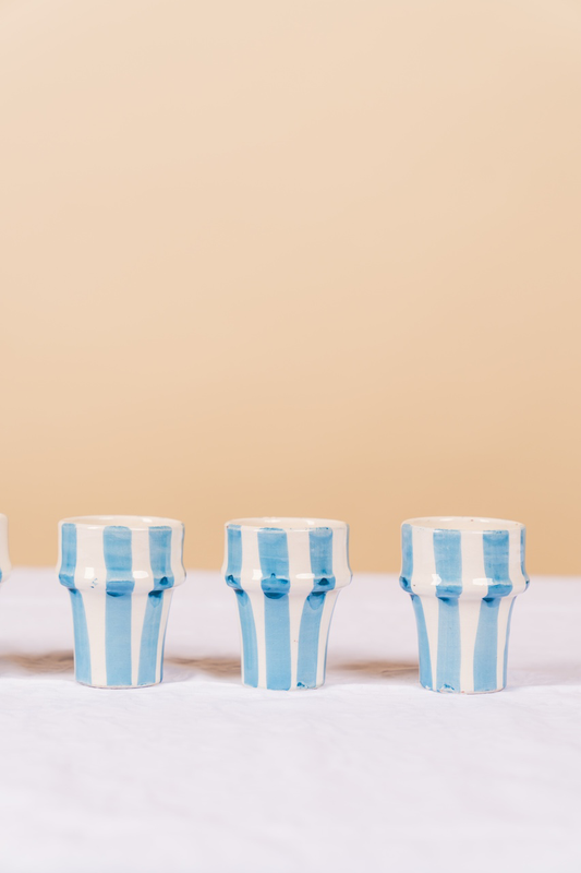 Moonstone Blue Handcrafted Striped Ceramic Cups