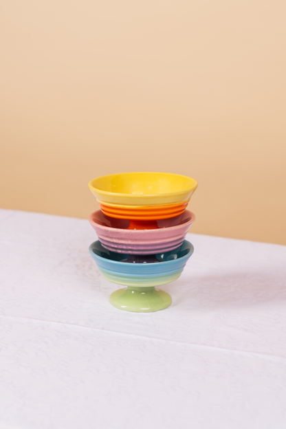 Multicolor Pedestal Dessert Bowl Set of 3