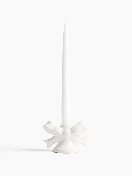 White Bow Candle Holder Set