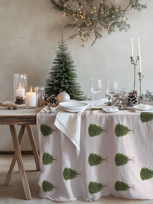 Blush Pink Christmas Tree Tablecloth