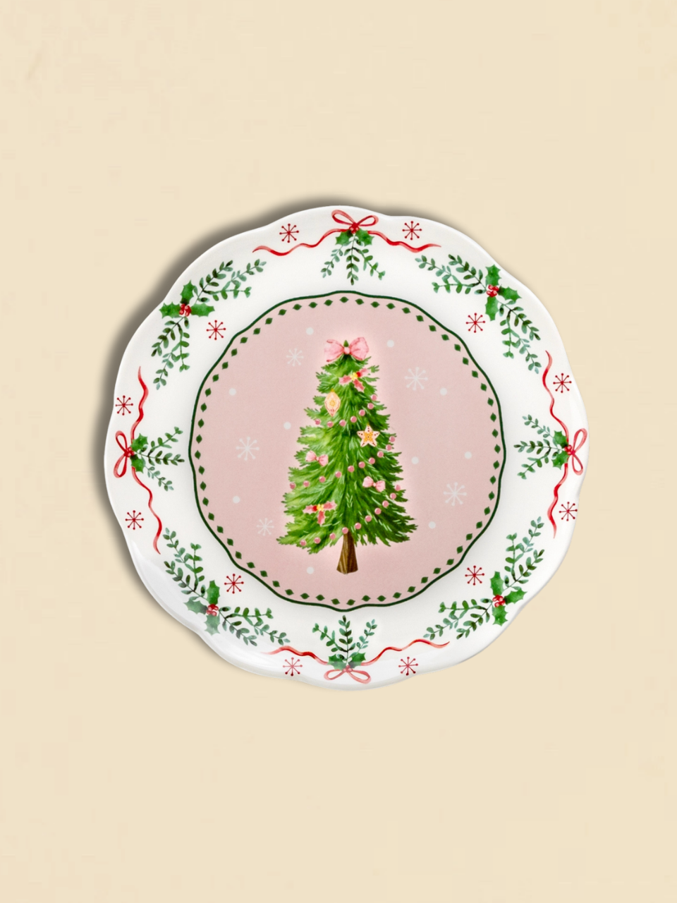 Pink Christmas Tree Dinner Plate Set