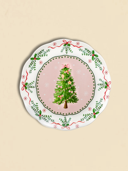 Pink Christmas Tree Dinner Plate Set