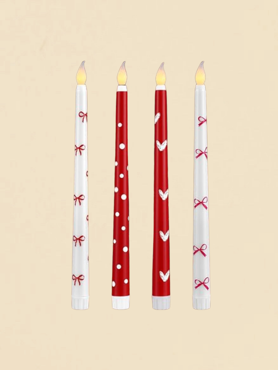 Red White LED Taper Candle Set
