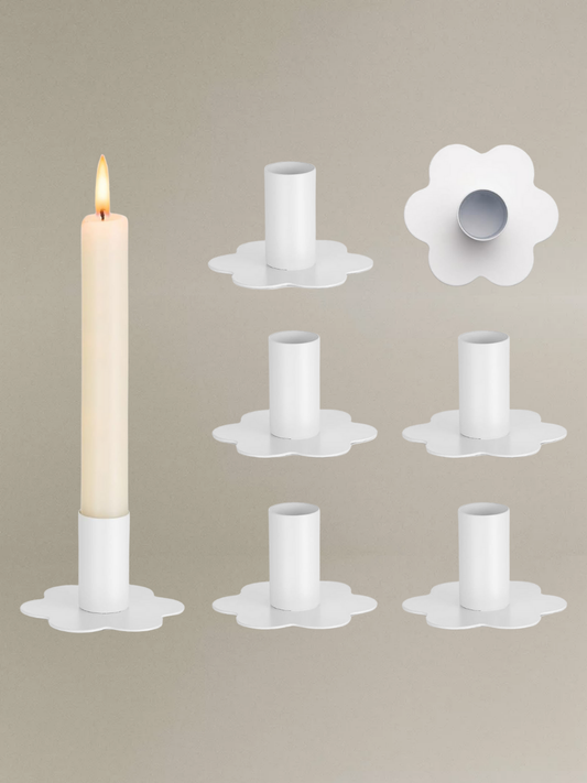 White Metal Flower Candlestick Holder Set