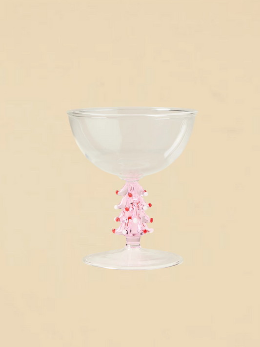Pink Tree Icon Stemmed Coupe Glass Set