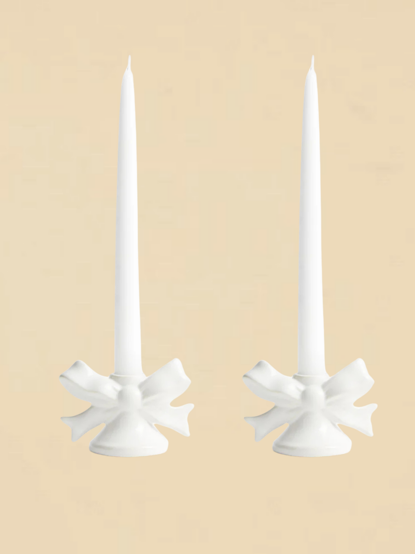 White Bow Candle Holder Set