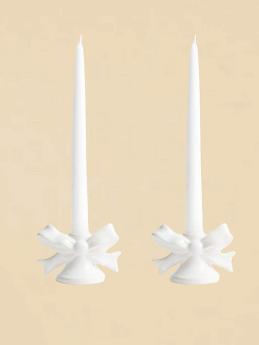 White Bow Candle Holder Set