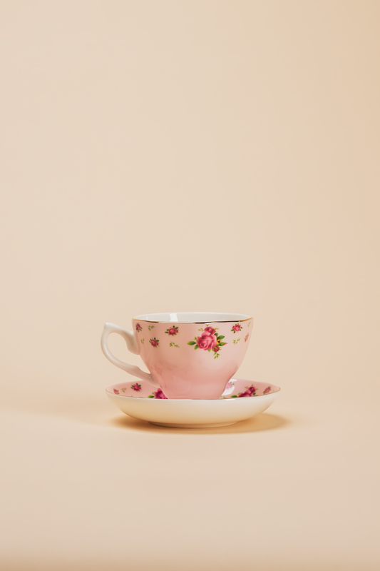 Pink Bone China Teacup with Saucer