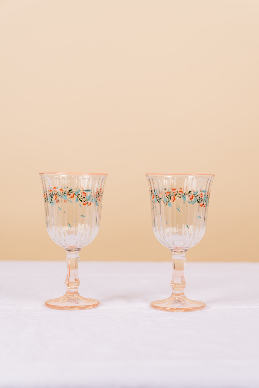 Pink Botanical Stemmed Wine Glass
