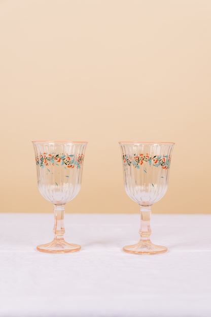 Pink Botanical Stemmed Wine Glass