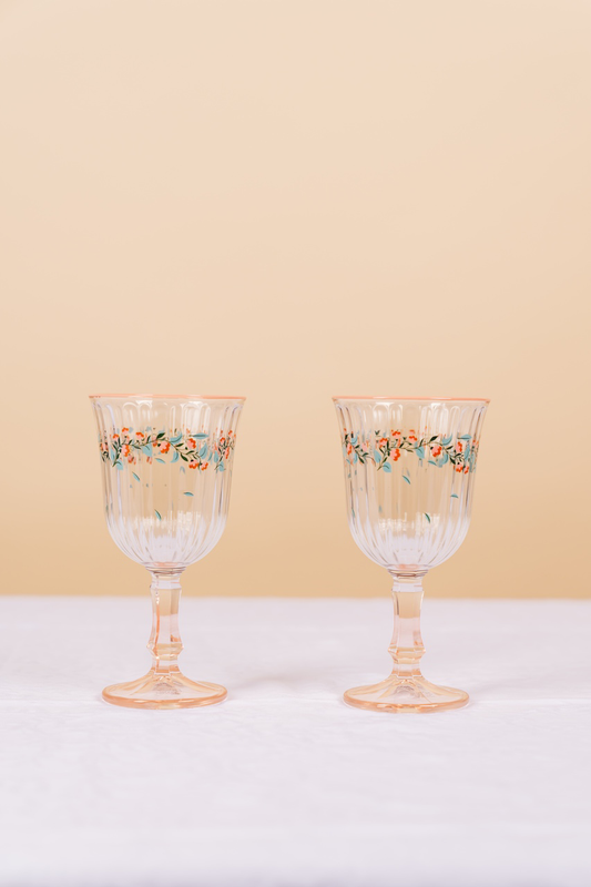 Pink Botanical Stemmed Wine Glass