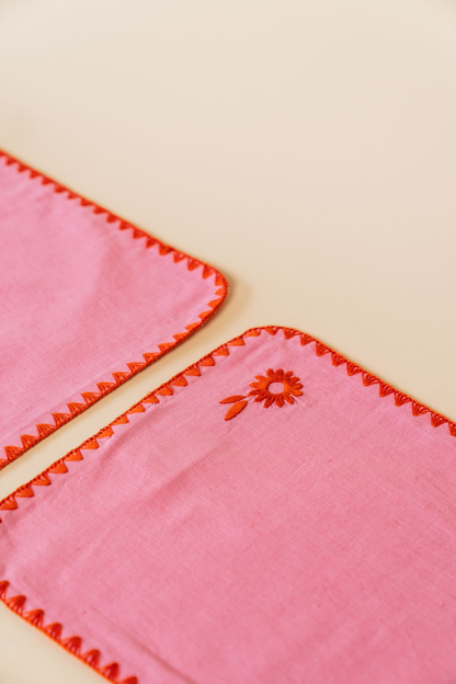 Pink Floral Cotton-Linen Placemat Set