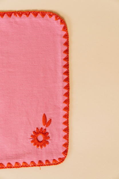 Pink Floral Cotton-Linen Placemat