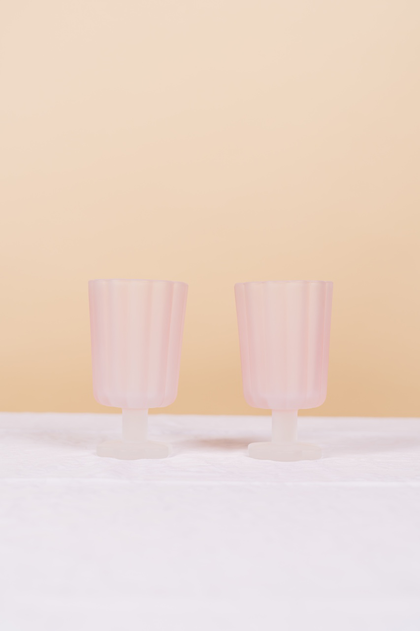 Pink Frosted Petal Glass Set of 3