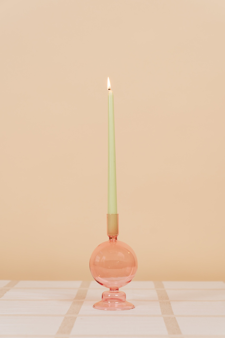 Pink Nordic Glass Candlestick Holder
