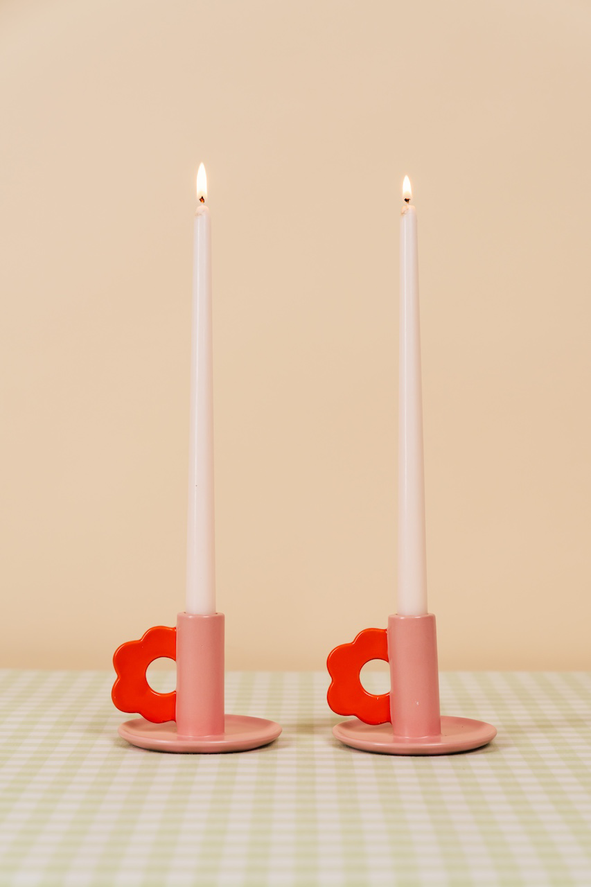 Pink & Red Flower Candle Holder Set