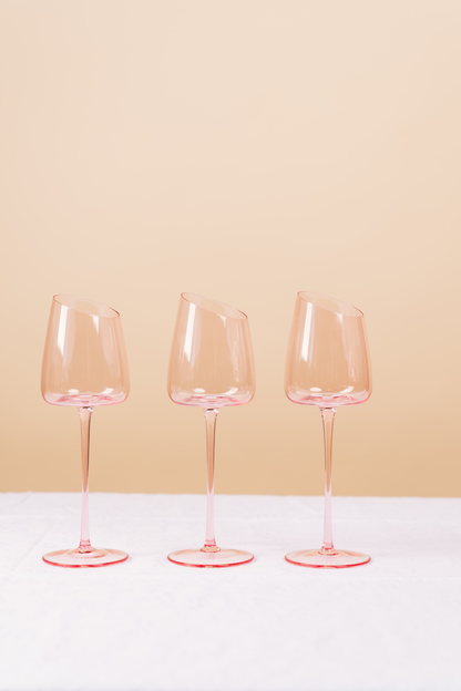 Pink Slanted Wine Glass Set of 3