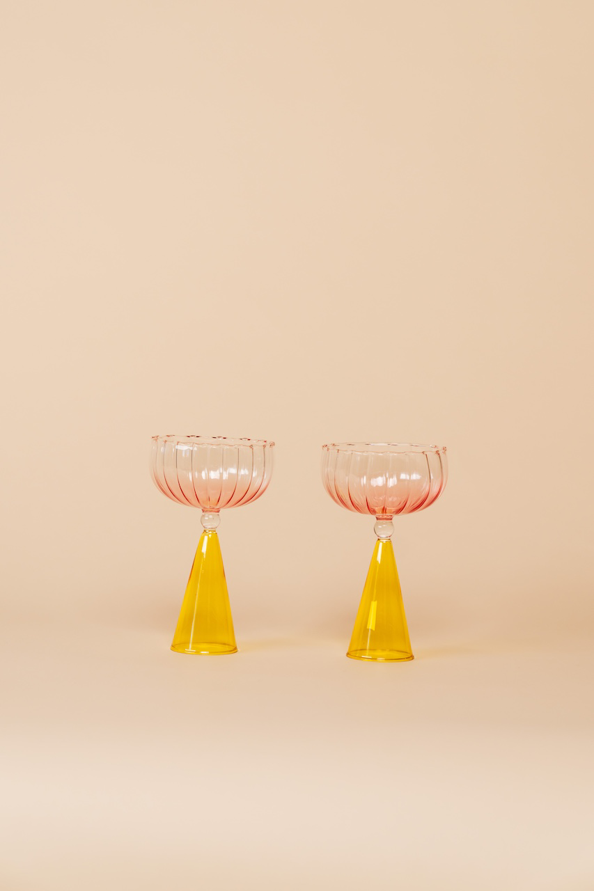 Pink Yellow Champagne Cocktail Glass Goblet